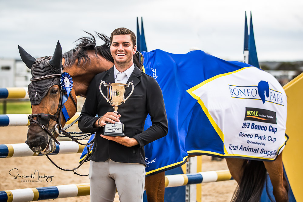AJ920767-Tom McDermott and 'Alpha Activity' win the 2019 Boneo Cup going double clear in a time of 45.17secs
